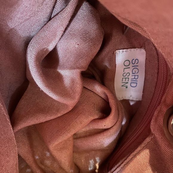 Sigrid Olsen Handmade Macrame Handbag Bamboo Handles Cotton Boho Hippie Peach/Pi - Picture 5 of 9